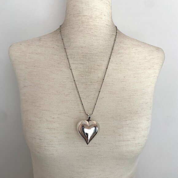 Sterling Silver 925 Hollow Puffy Heart Pendant Necklace 24  Sterling Silver 925 Hollow Puffy Heart Pendant Necklace 24\